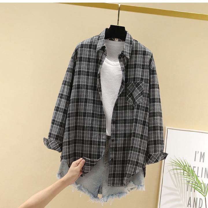 Oversized Women Plaid Shirt