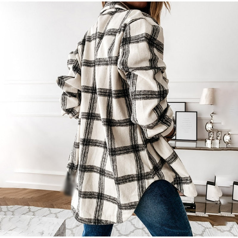 Oversized Women Plaid Shirt