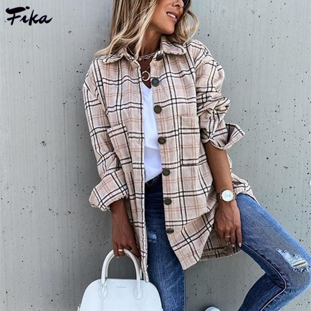 Oversized Women Plaid Shirt